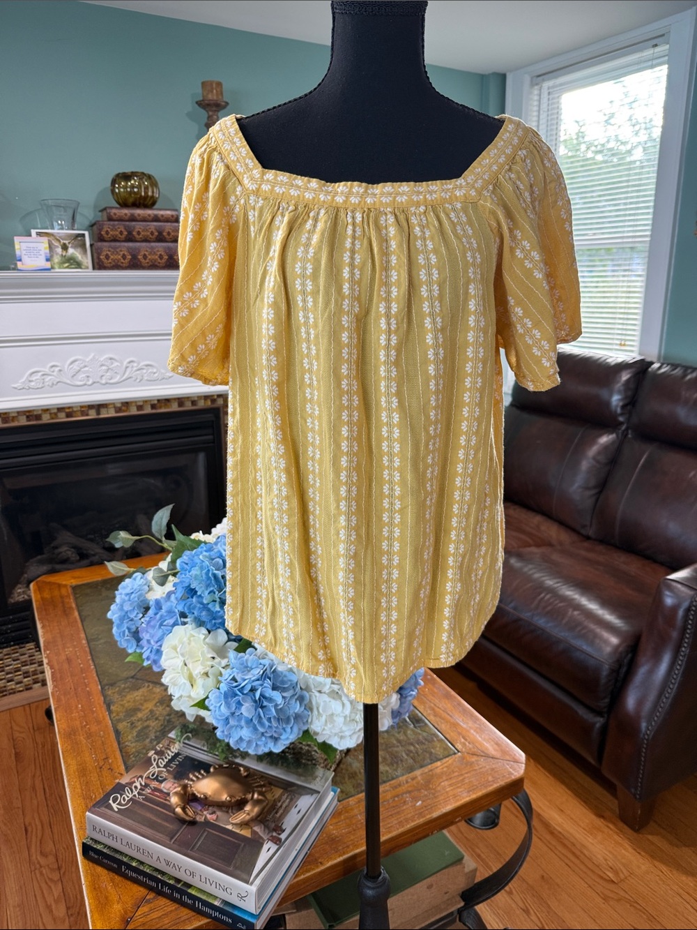 Banana Republic Yellow Floral Stripe Peasant Blouse